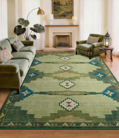 YIHOUSE Mid Century Modern Rugs for Living Room, 8x10 Green Rug No-Slip Southwestern Large Area Rug Washable Rugs for Bedroom, Dining Room