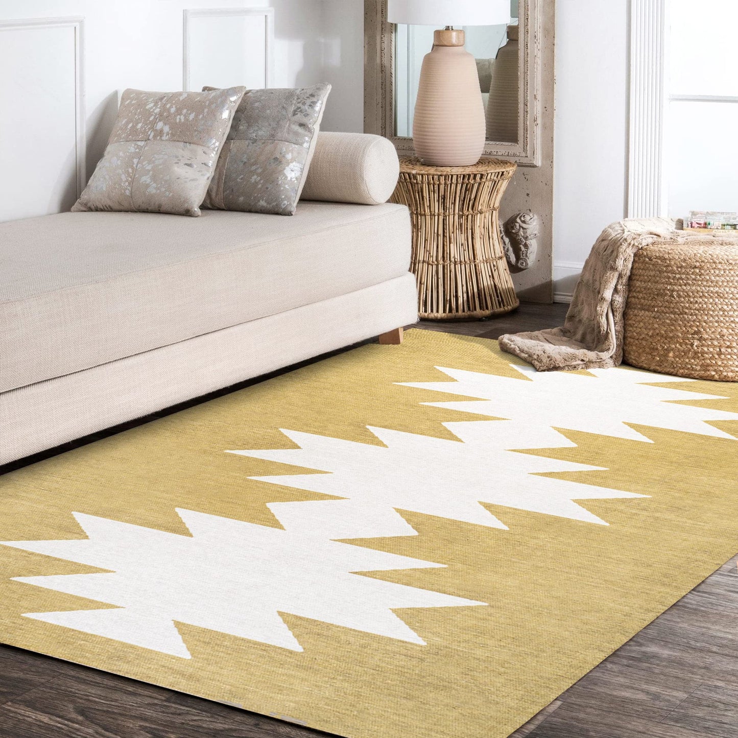 JONATHAN Y Machine Washable Moss/Cream Indoor Area Rug 3X5 ft, Chayton Minimalist Geometric for Living Room, Bedroom, Kitchen, Office, Easy-Cleaning, Pet-Friendly, Non-Shedding WSH110B-3
