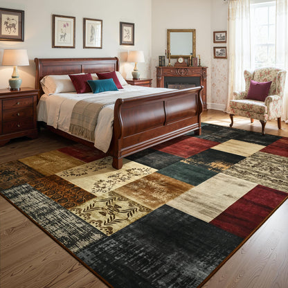 Tepook Modern Area Rug for Living Room, 8x10 Geometric Large Rugs for Bedroom, Washable Patchwork Rug Indoor Non-Slip Throw Carpets for Dining Room Office Farmhouse Home Decor, Multi