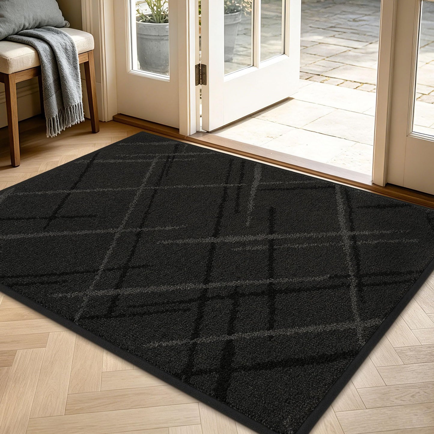 BEQHAUSE Door Mat 32" x 48", Non Slip Entryway Rugs Washable, Dirt Trapper Front Door Mat,Low Profile Absorbent Floor Mats for Front Back Door and Entryway, Dark Grey