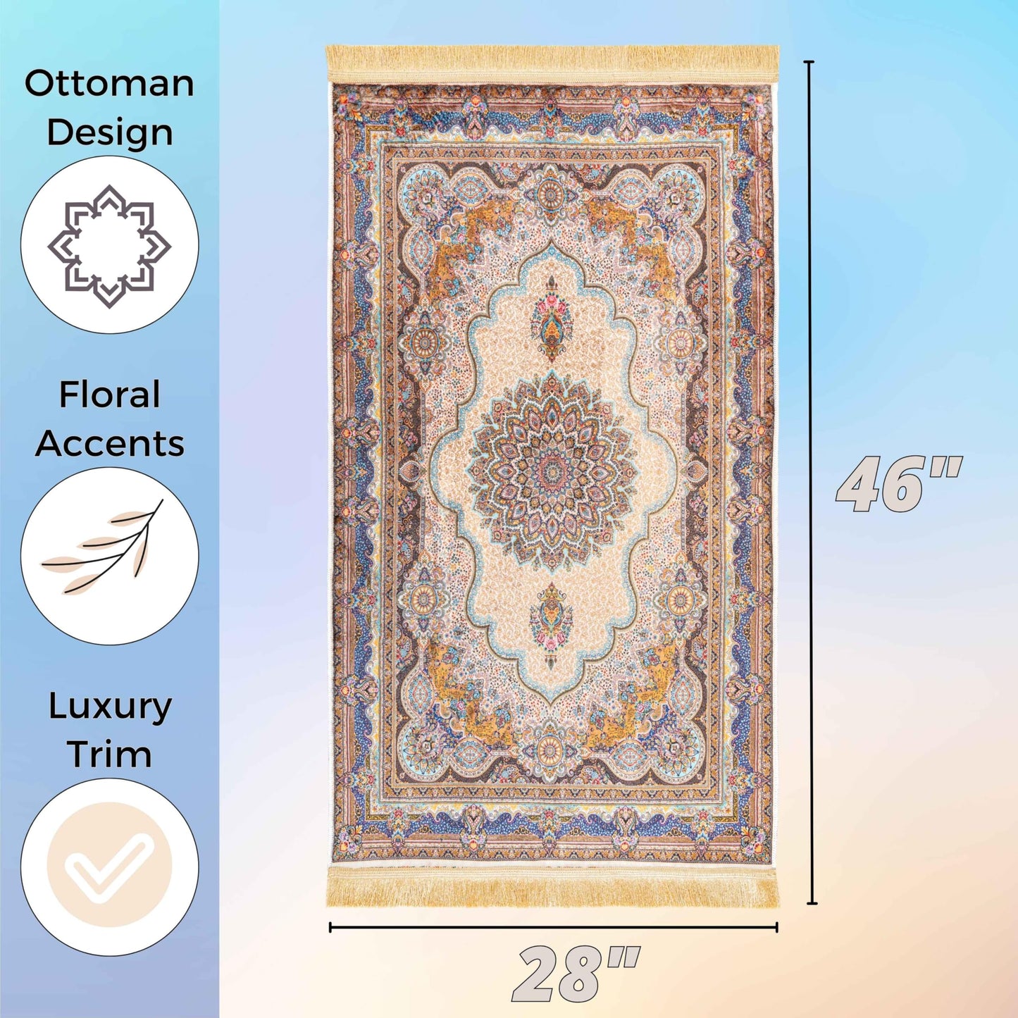 Sacred Artisans Prayer Rug with Super Soft Touch for Men and Women | Prayer Mat and Meditation Mat for Home Travel & Gift (Jasmine - Non Padded)