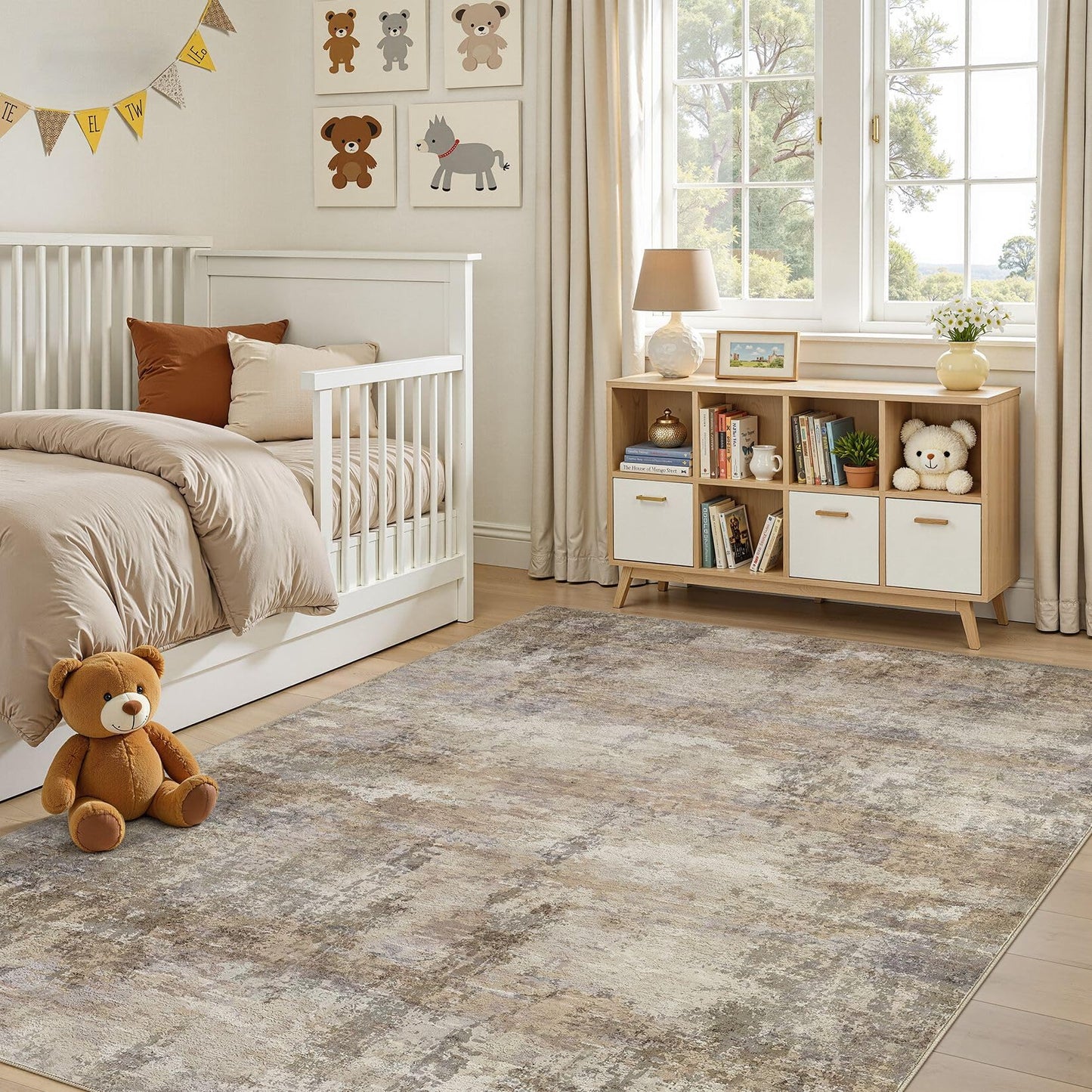 ELLIUNE Area Rugs 5x7 Washable Rug - Brown Rugs for Bedroom Indoor Floor on Slip Soft Living Room, Modern Low Pile Stain Resistant Carpet for Laundry Dining Room Office Home Decor - Dark Brown