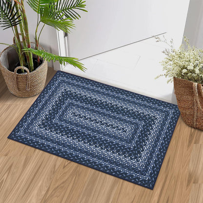 2x3 Small Area Rug Entryway Easy Jute Door Mat Stain Resistant Indoor Outdoor Mats Low Pile Washable Front Door Throw Carpet Modern Bordered Braided Print Rugs for Bedroom Living Room, Slateblue