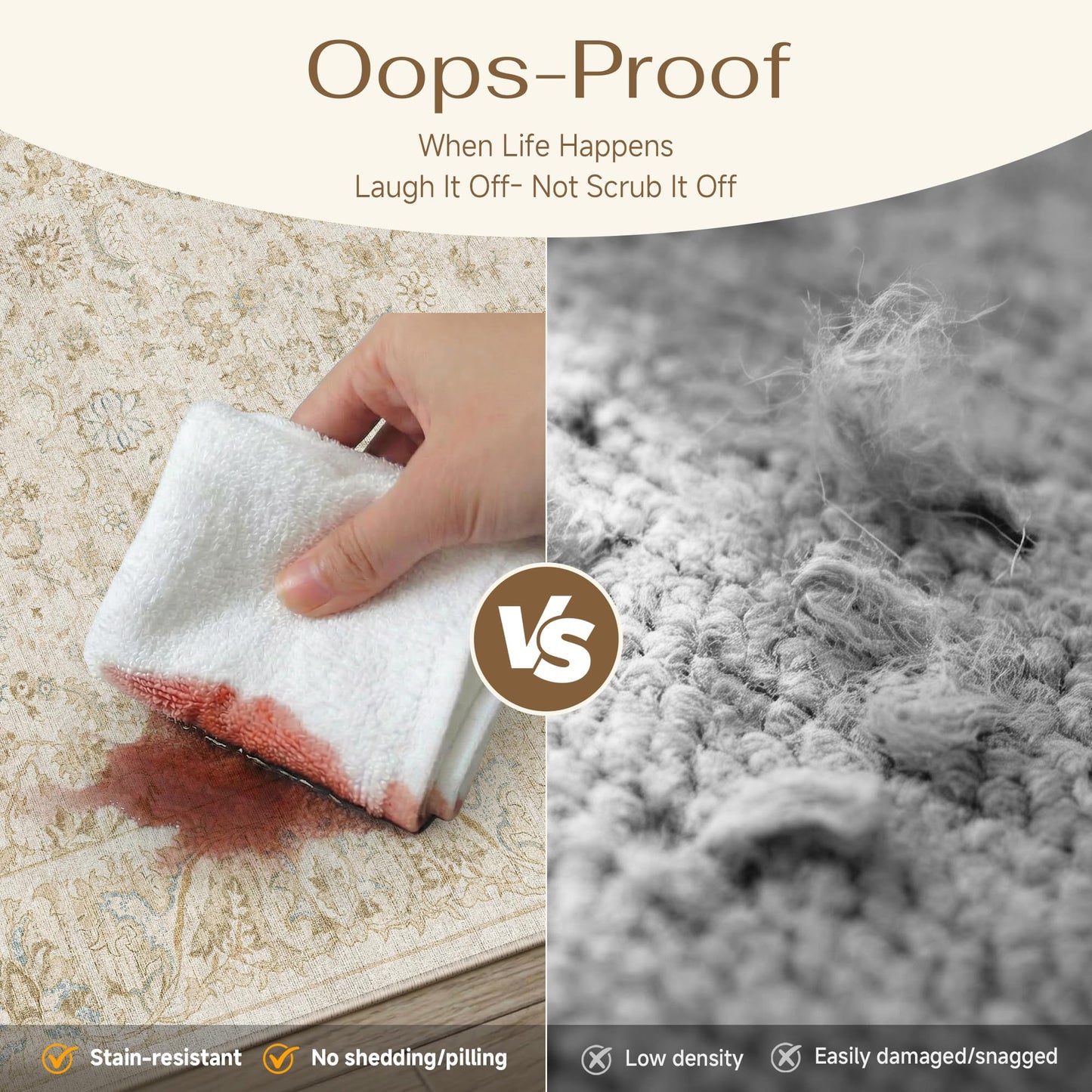 WondRg 8x10 Washable Area Rug for Living Room Bedroom Beige Low Pile Non Slip Rug Neutral Distressed Carpet Dining Room Classroom Playroom Home Decor