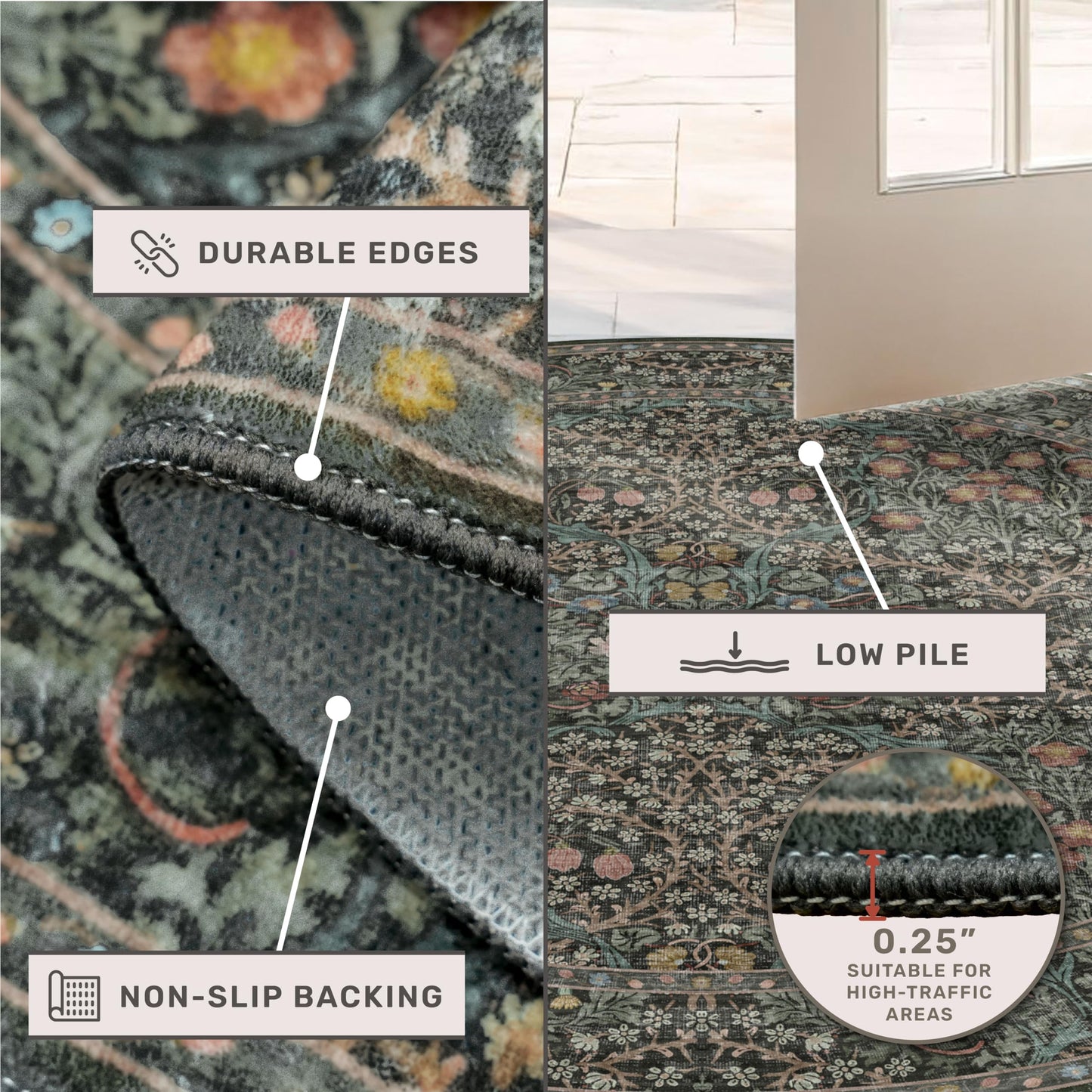 Washable 3x5 Oval Entryway Rugs, Small Oval Area Rugs for Bathroom, Kitchen, Bedroom, Reading Corner, Laundry Room, Mudroom, Non-Slip Stain Resistant Low Pile Throw Rug Indoor Door Mat (Dark Green)