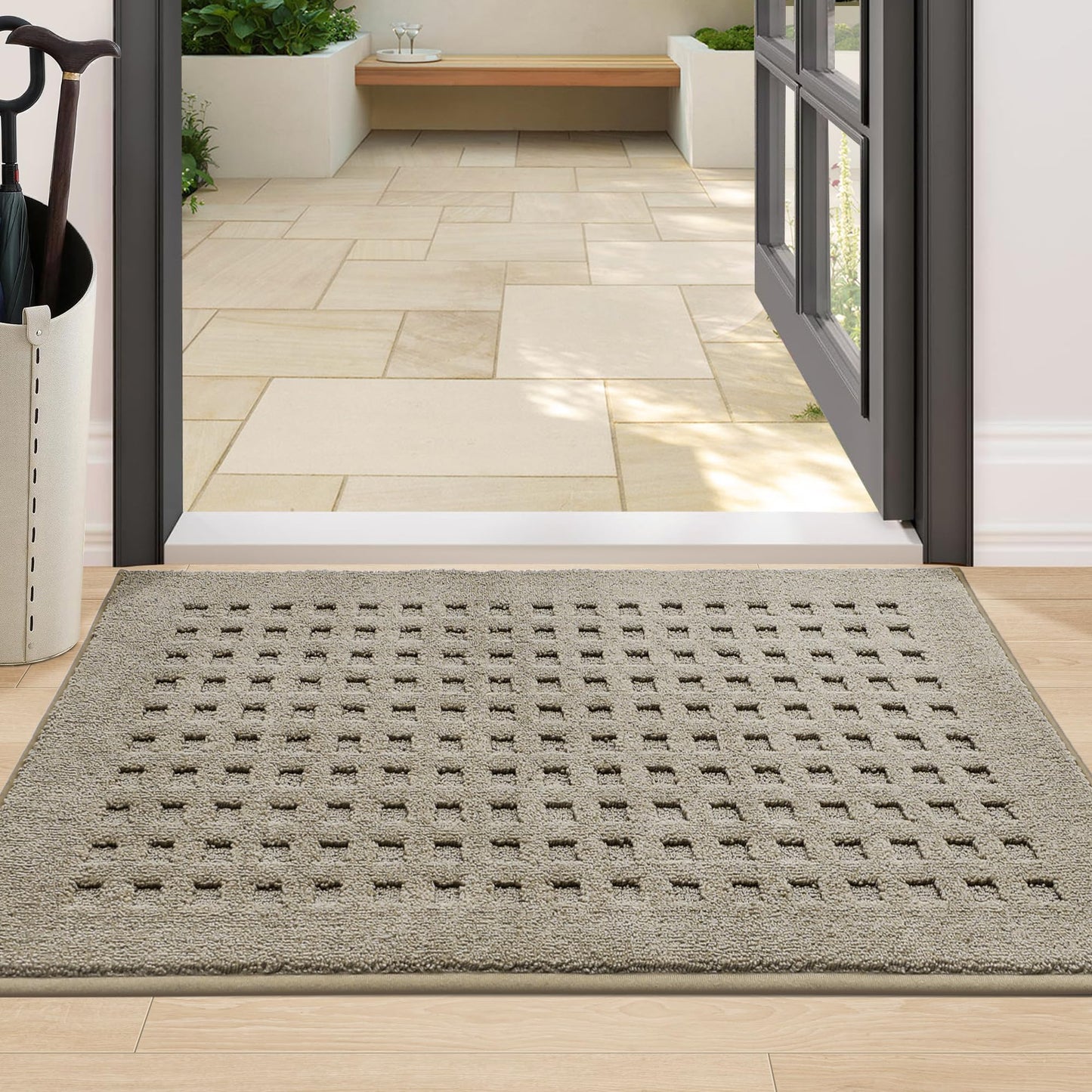 BEQHAUSE Dirt Trapper Door Mats 24"x36", Non-Slip Waffle Doormat Indoor Entrance Low-Profile, Dirt Resist and Absorbent Entryway Rugs Washable Inside Welcome Floor Mat for Front Back Door, Beige