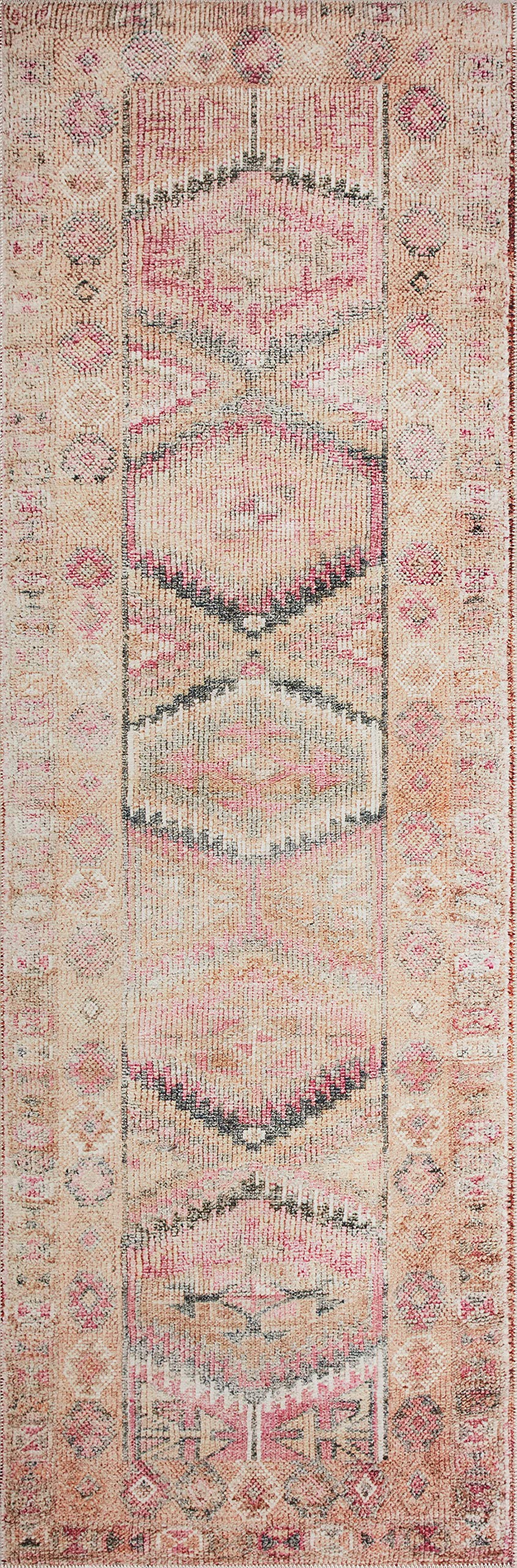Loloi Layla Collection LAY-17 Pink/Lagoon 7'-6" x 9'-6" .13" Thick Area Rug, Soft, Durable, Vintage Inspired, Distressed, Low Pile, Non-Shedding, Easy Clean, Printed, Living Room Rug