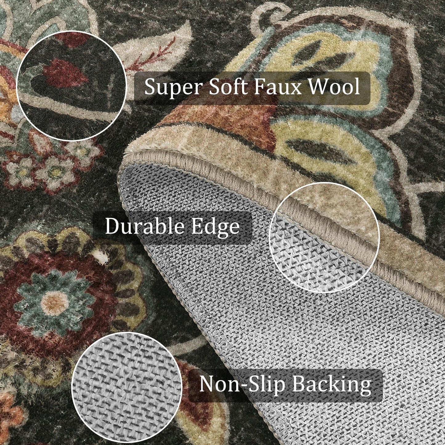 Morebes Floral Washable Hallway Rug 2x8, Brown Rugs for Entryway Non Slip,Long Bath Mat Distressed Paisley Kitchen Runner Rug Indoor Floor Carpet for Entry Laundry Foyer Nursery Rv