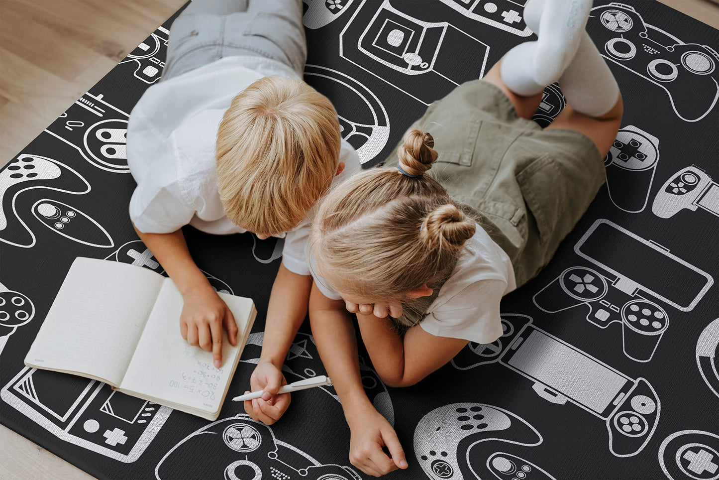 Sunnycitron Gaming Area Rugs Gamer Player Rug for Boys Room Decor Teens 3D Video Game Controller Room Mat Carpet Decor for Bedroom Living Room Playroom Carpet Black White (59"x39")