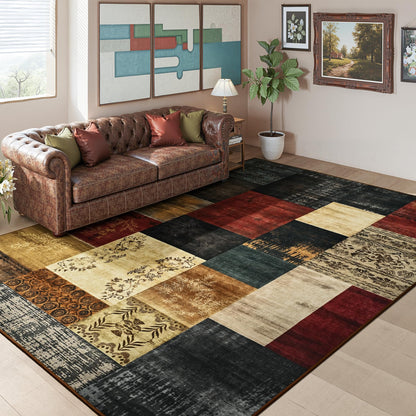 Tepook Modern Area Rug for Living Room, 8x10 Geometric Large Rugs for Bedroom, Washable Patchwork Rug Indoor Non-Slip Throw Carpets for Dining Room Office Farmhouse Home Decor, Multi