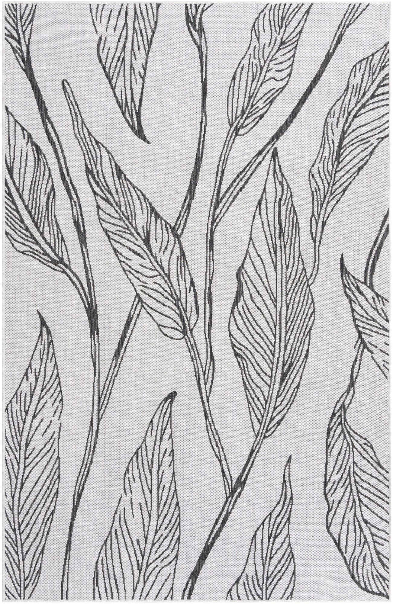 Unique Loom Outdoor Botanical Collection Area Rug - Leaf (5' 3" x 8' Rectangle, Charcoal Ivory)