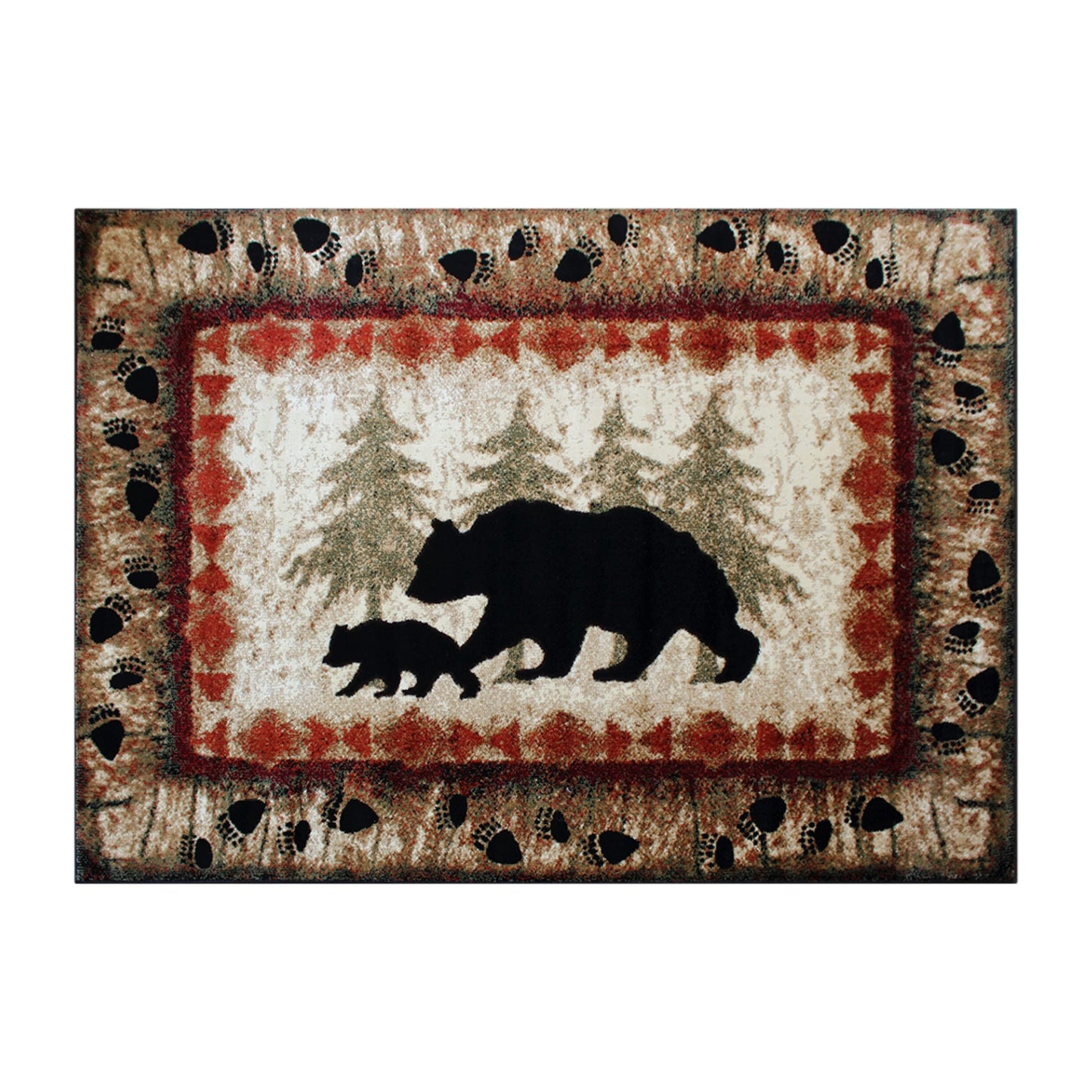 Masada Rugs, Cabin Lodge Area Rug Bear and Cub Scene (4 Feet X 5 Feet)