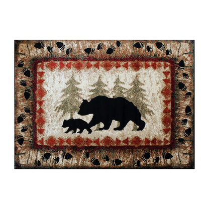 Masada Rugs, Cabin Lodge Area Rug Bear and Cub Scene (4 Feet X 5 Feet)