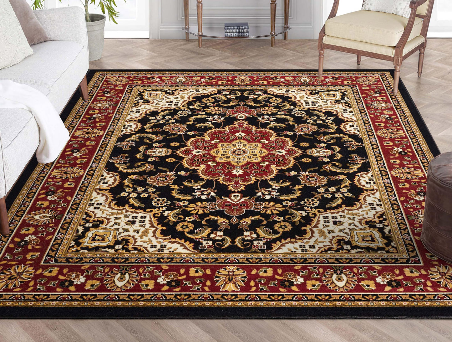 Well Woven Barclay Collection Medallion 5x7 Black Area Rug - for Living Room, Bedroom, and Dining Room