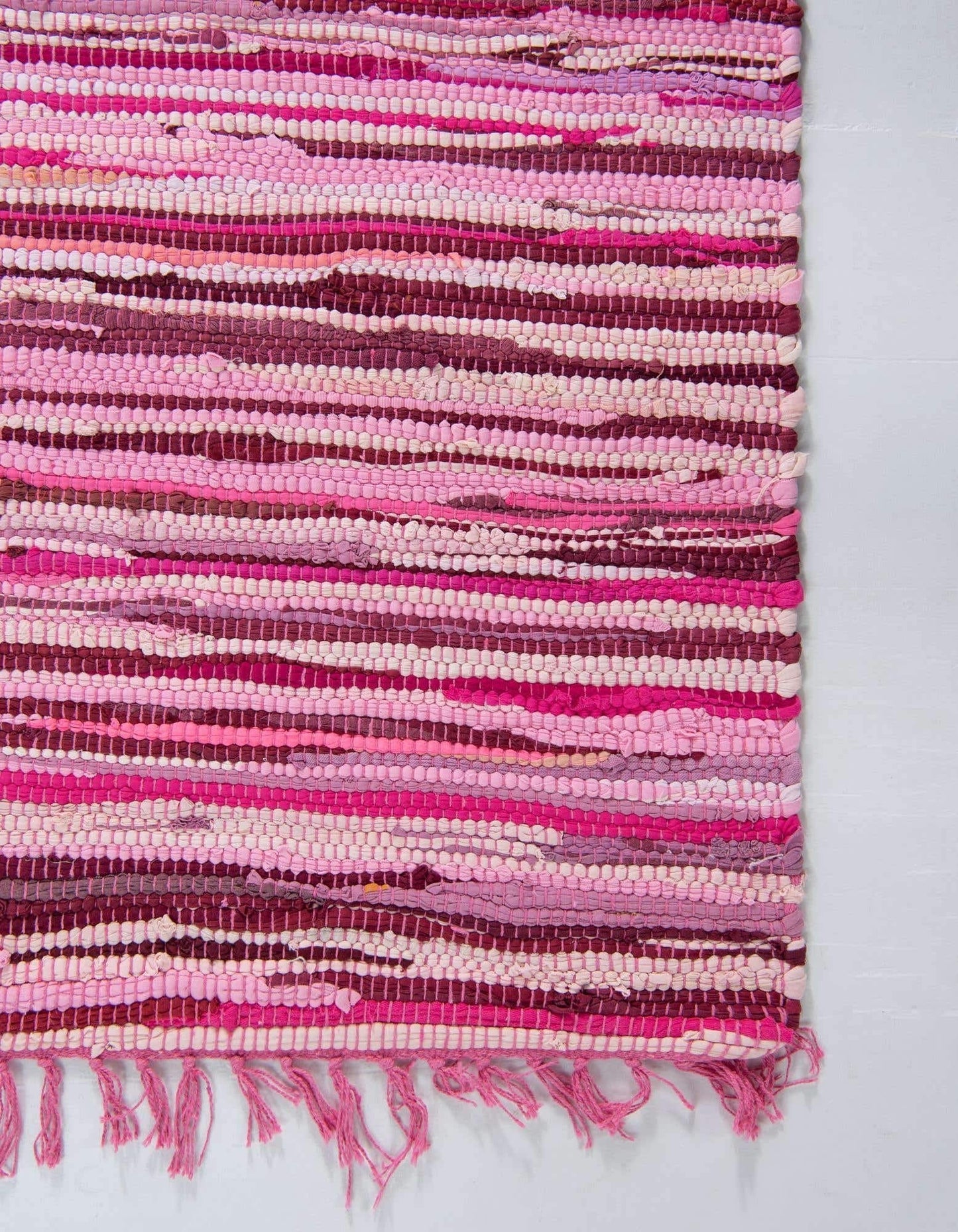Unique Loom Chindi Cotton Collection Hand Woven Natural Fibers Area Rug_CCH002, 4 ft x 6 ft, Pink/Ivory