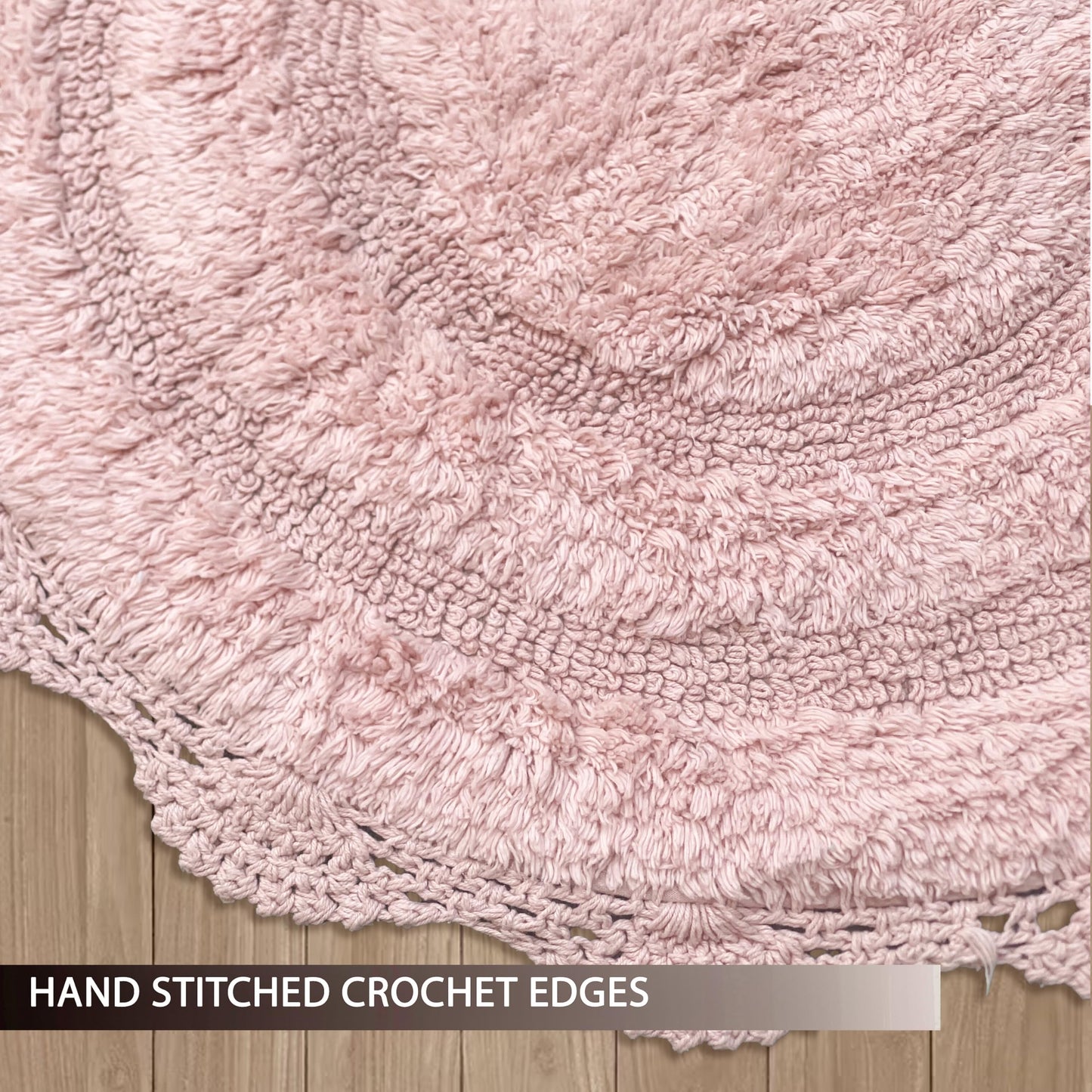 Chardin home Pink Crochet Bathrug,100% Cotton Semicircle bathmat with artisanally Handcrafted Crochet Border, 20x32 Inch D Shape, Perfect for Half Baths, Powder Rooms, bathrooms