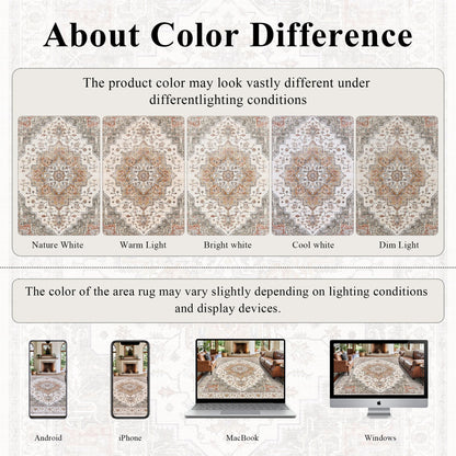 5x7 Area Rugs for Living Room Ultra-Soft Washable Rug Vintage Distressed Boho Area Rug, Non-Slip Retro Print Low Pile Stain Resistant Carpet for Bedroom Dining Room Kitchen Office