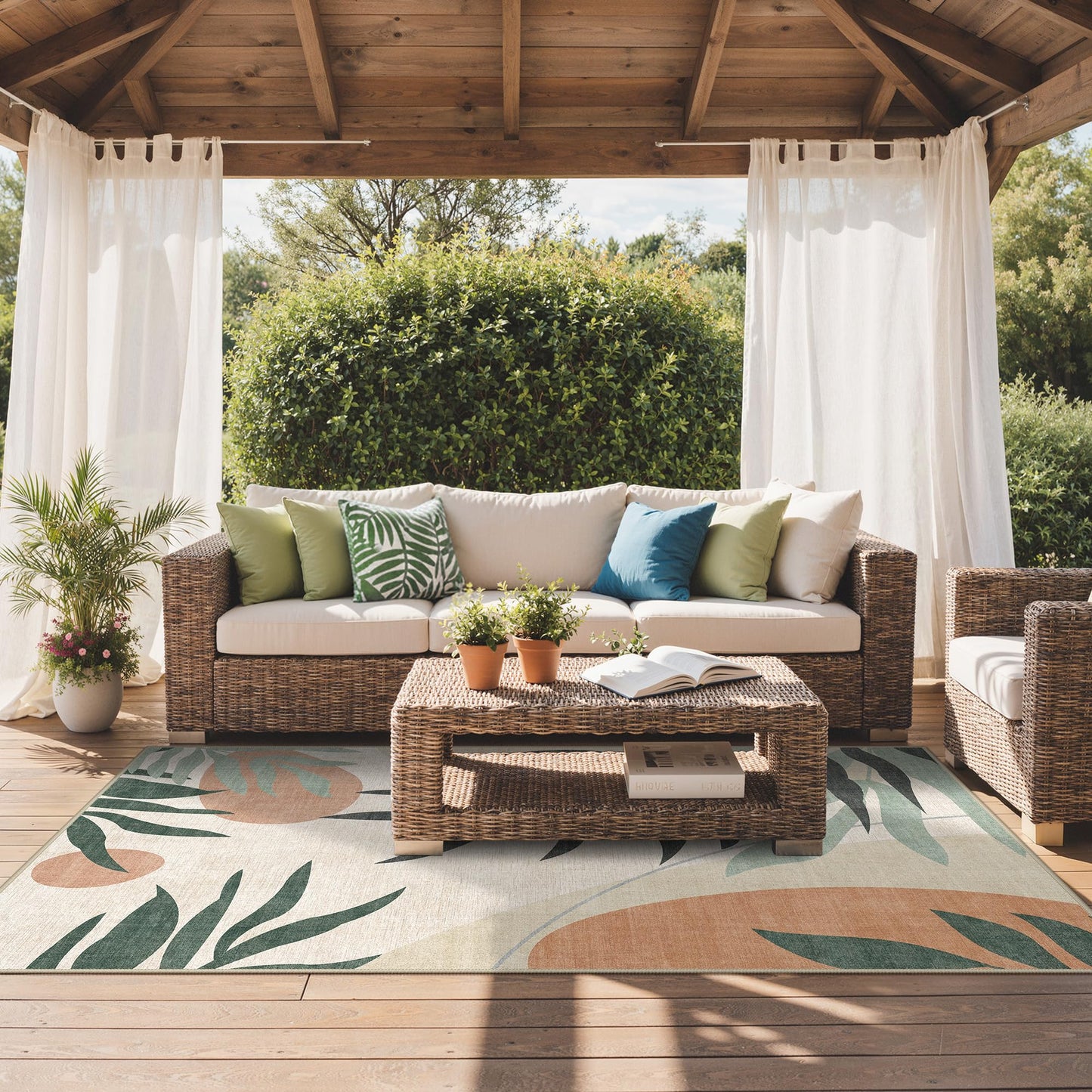 GENIMO Outdoor & Indoor Area Rug 5'x8', Waterproof, Non-Shedding, Easy Cleaning, Leaf Mat for Patio, Living Room, Balcony, Dining Room, RV, Deck, Bedroom, Camping, Outside Carpet, Beige Grey