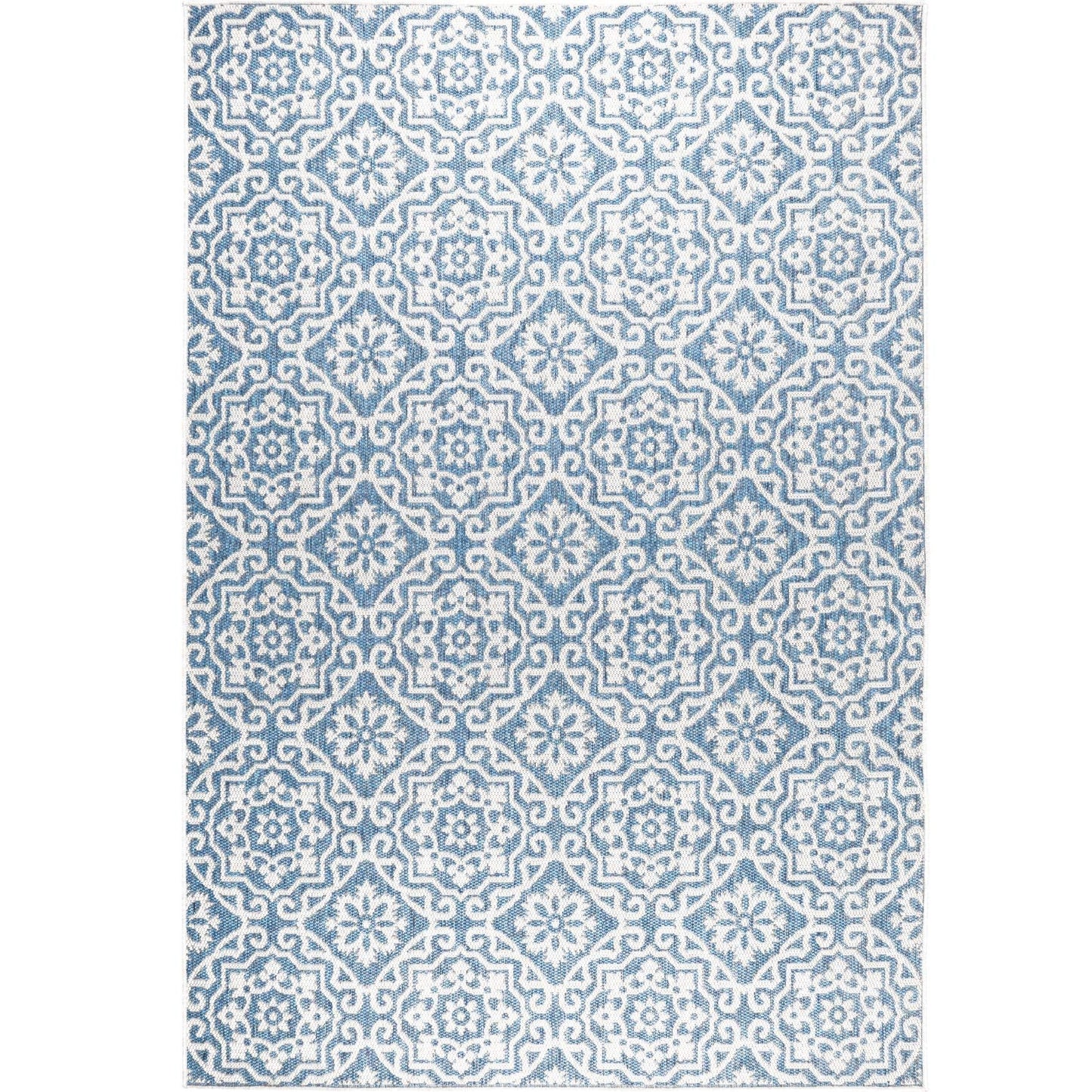Nicole Miller New York Patio Country Danica Transitional Geometric Indoor/Outdoor Area Rug, Blue/Grey, 6'6"x9'2"