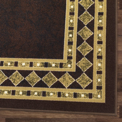 Antep Rugs Alfombras Modern Bordered 8x10 Non-Skid (Non-Slip) Low Profile Pile Rubber Backing Indoor Area Rugs (Brown Beige, 7'10" x 10')