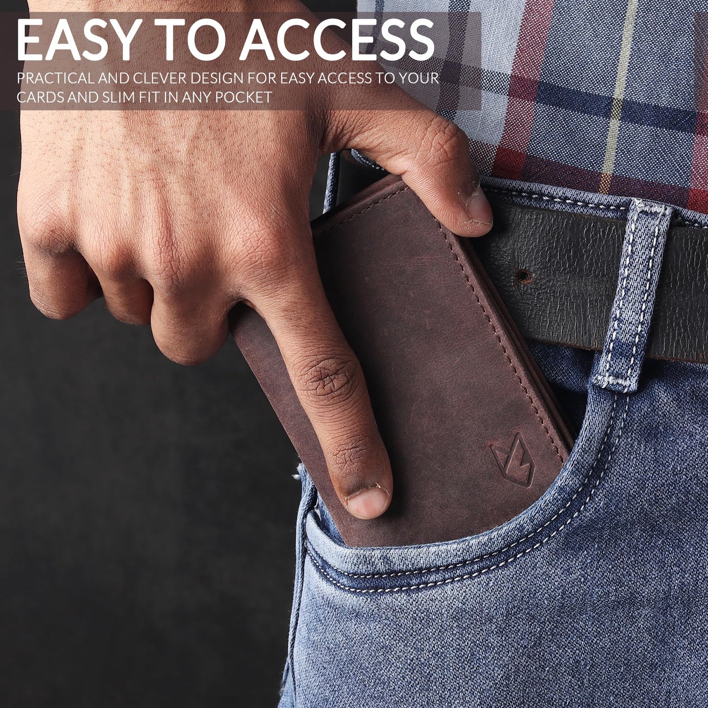 FOXHACKLE Leather Credit Card Holder For Men and Women, Small RFID Blocking Bifold Wallet (With ID Slot, Hunter Coffee Brown)
