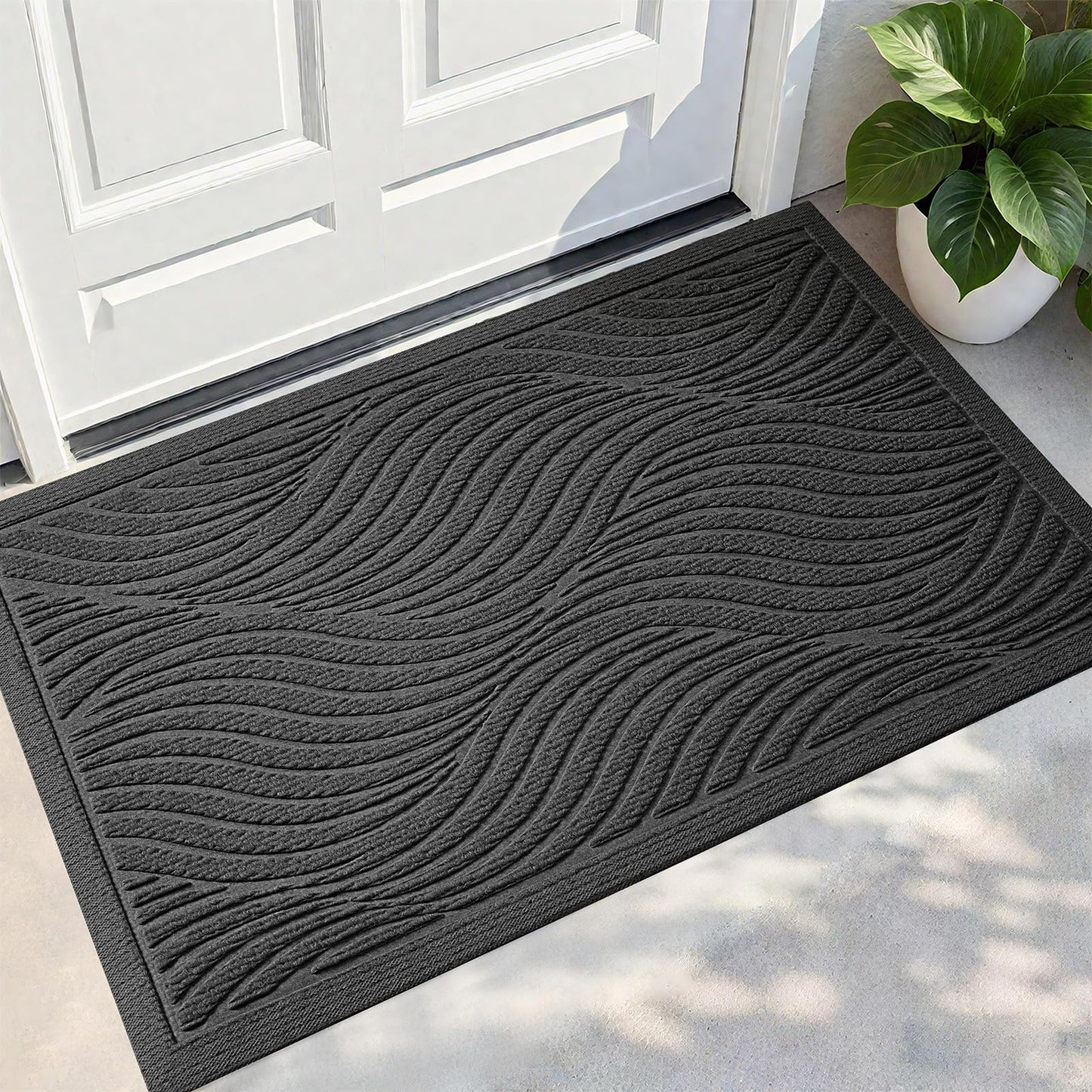 PLEASOR Front Door Mat Outside Entrance, Absorbent and Dirt Resistant Welcome Mat Indoor Outdoor, Non-Slip Backing Entry Mat, Fade Resistant, Easy Clean Low Profile Doormat for Entryway, 29x17, Grey