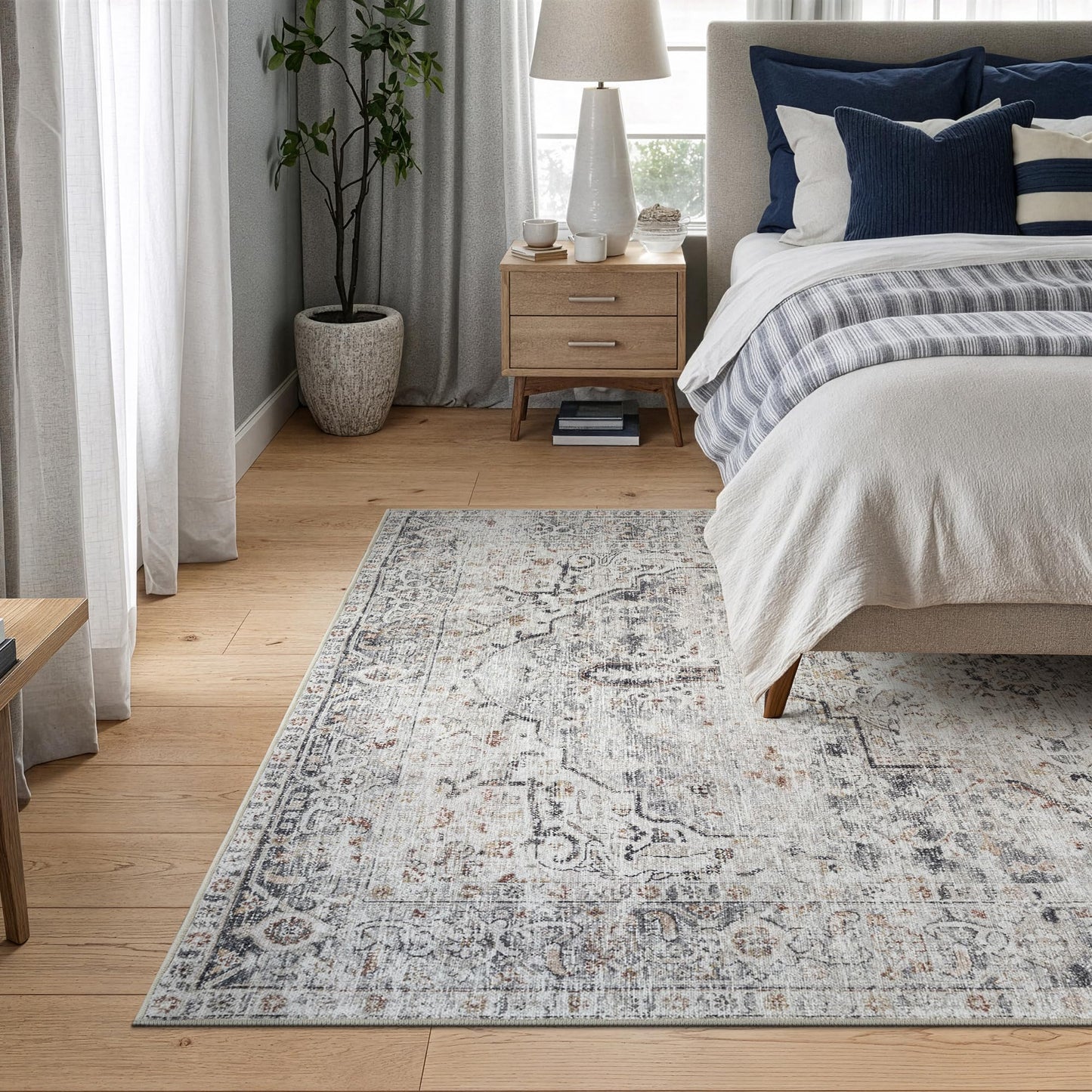 Bloom Rugs Caria Washable Non-Slip 4x6 Rug - Ivory/Gray/Caramel Traditional Area Rug for Living Room, Bedroom, Dining Room, and Kitchen - Exact Size: 4' x 6'