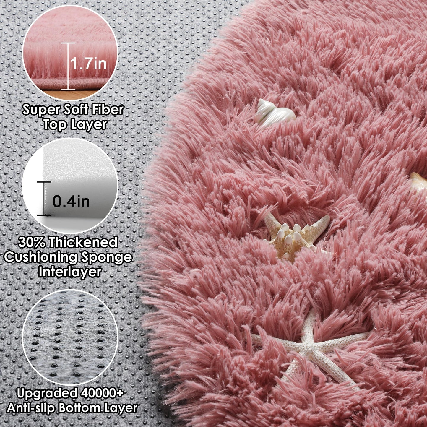 ONASAR Blush Round Rugs 6ft for Living Room Bedroom, Fluffy Circle Area Rug for Kids Girls Boys Teen, Soft Plush Shaggy Carpet for Nursery Dorm Classroom Playroom Home Decor Aesthetic
