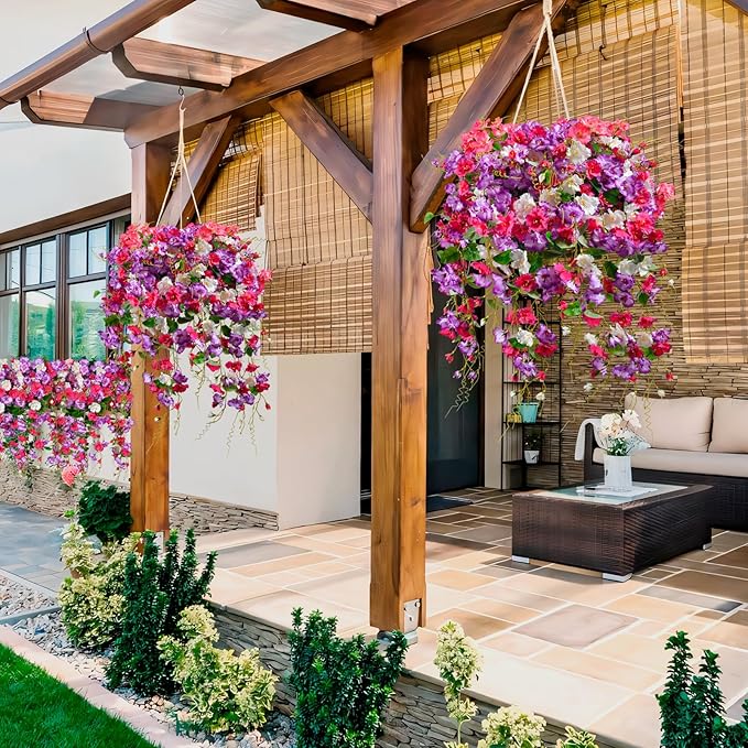 Artificial Flowers for Outdoors 2 Pack Fake Hanging Plants with Faux Hibiscus Flowers Summer Fall Decor UV Resistant Silk Leaves for Indoor Outdoor Front Door Porch Patio Planter Decor