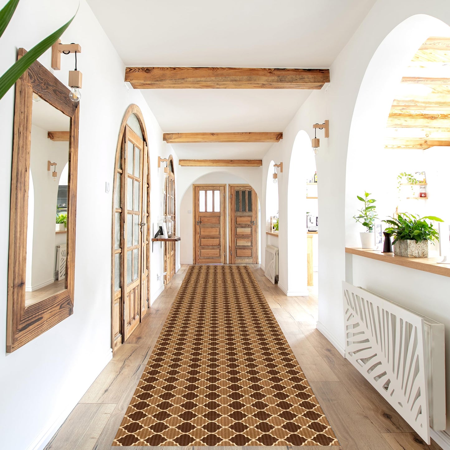 Indoor/Outdoor Custom Size Low Profile Runner Rug with Non-Slip PVC Backing - Water Resistant- 31'' & 36'' & 42'' Wide-Runner Rugs for Hallway, Entryway, Deck, Kitchen, Office, Garage- Trellis