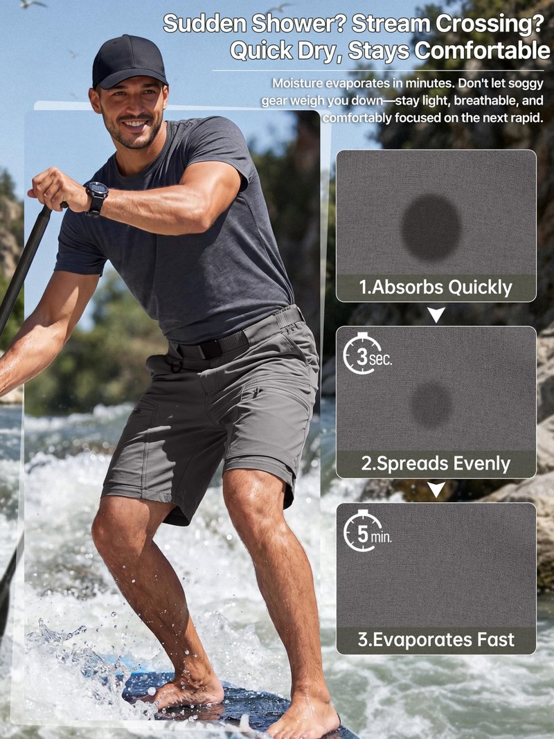 FREE SOLDIER Men's Cargo Hiking Shorts with Belt Lightweight Quick Dry Tactical Shorts with Pockets for Casual Work Golf(Gray,34W x 12L)