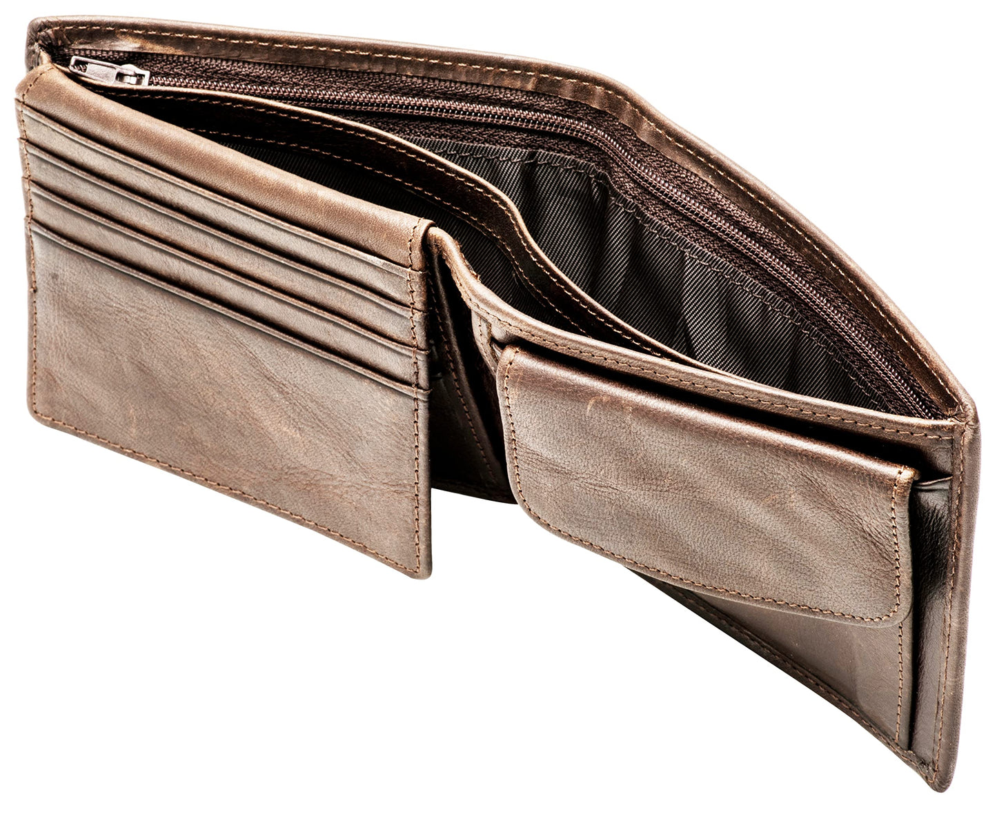 POKOFO RFID Blocking Genuine Leather Bifold Wallet for Men with Zipper and Coin Pocket (Coffee)