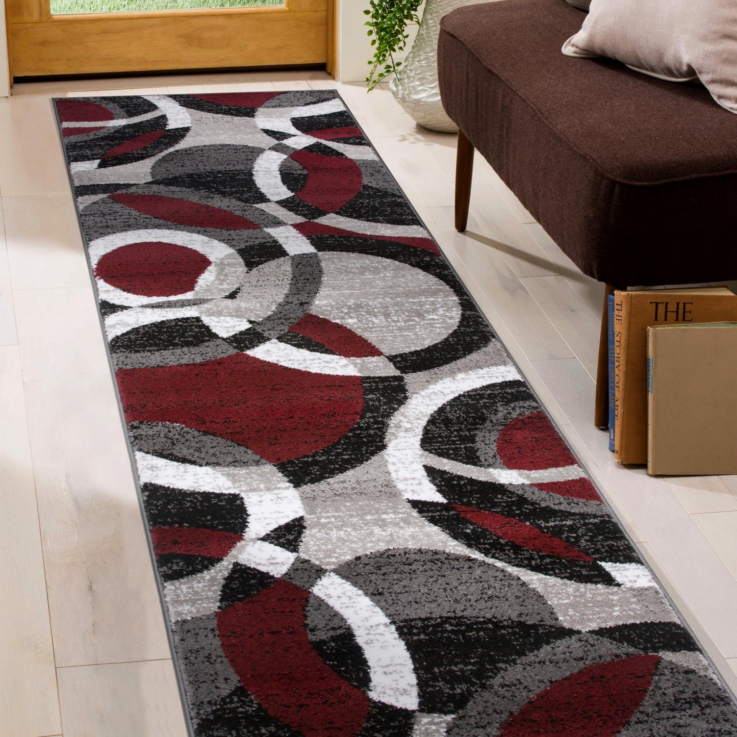 Rugshop Contemporary Abstract Circles Perfect for high Traffic Areas of Your Living Room,Bedroom,Home Office,Kitchen Runner Rug 2' x 7'2" Red