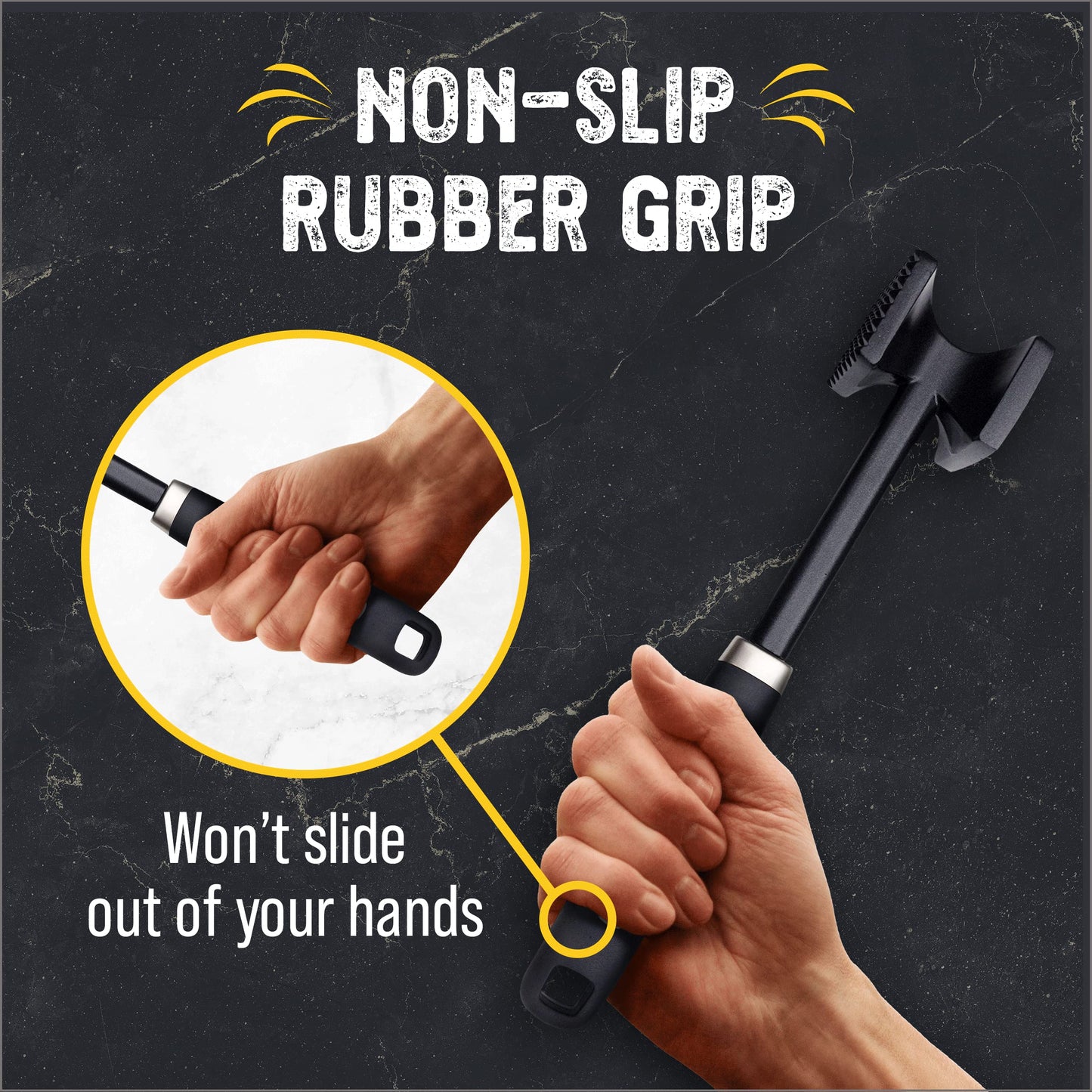 ﻿Checkered Chef Meat Tenderizer Tool - Dishwasher Safe Metal Kitchen Mallet for Tenderizing Chicken, Beef, Pork & Nuts with Non-Slip Grip