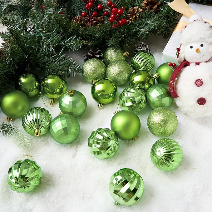 JOIEDOMI 24 Pcs Lime Green Christmas Balls Ornaments Set, 2.36" Christmas Tree Ornaments Shatterproof, Xmas Balls Hanging Decorations for Tree Wreath Garland Holiday Wedding Indoor Party Decor