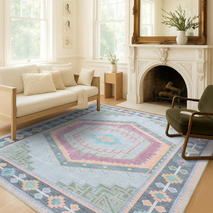 Fame Living Washable Area Rug. Modern Farmhouse. Vintage. Turkish. Bohemian. Distressed. Oriental. Traditional. Rugs for Living Room. Dining. Bedroom. Office. Entryway. Foyer. (856GP, 5' x 6'9")