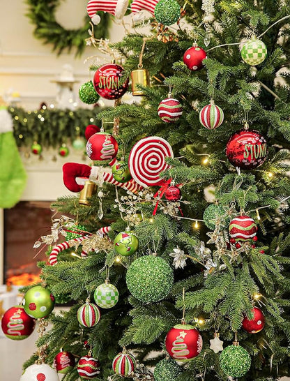 16Pcs Christmas Ball Ornaments Lime Green Red and White Christmas Tree Decorations Set 2.36" Shatterproof Plastic Ornaments for Tree, Hanging Xmas Décor for Office Holiday Home Indoor&Outdoor