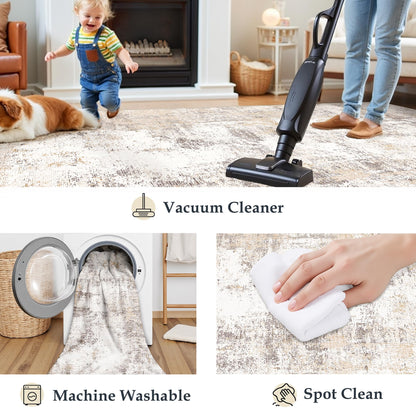 WondRg Kitchen Rug Set of 3 Washable Beige Grey Abstract Kitchen Mats for Floor Non-Slip Kitchen Runner Rug Soft Low Pile for Bathroom Laundry Hallway Sink Entryway