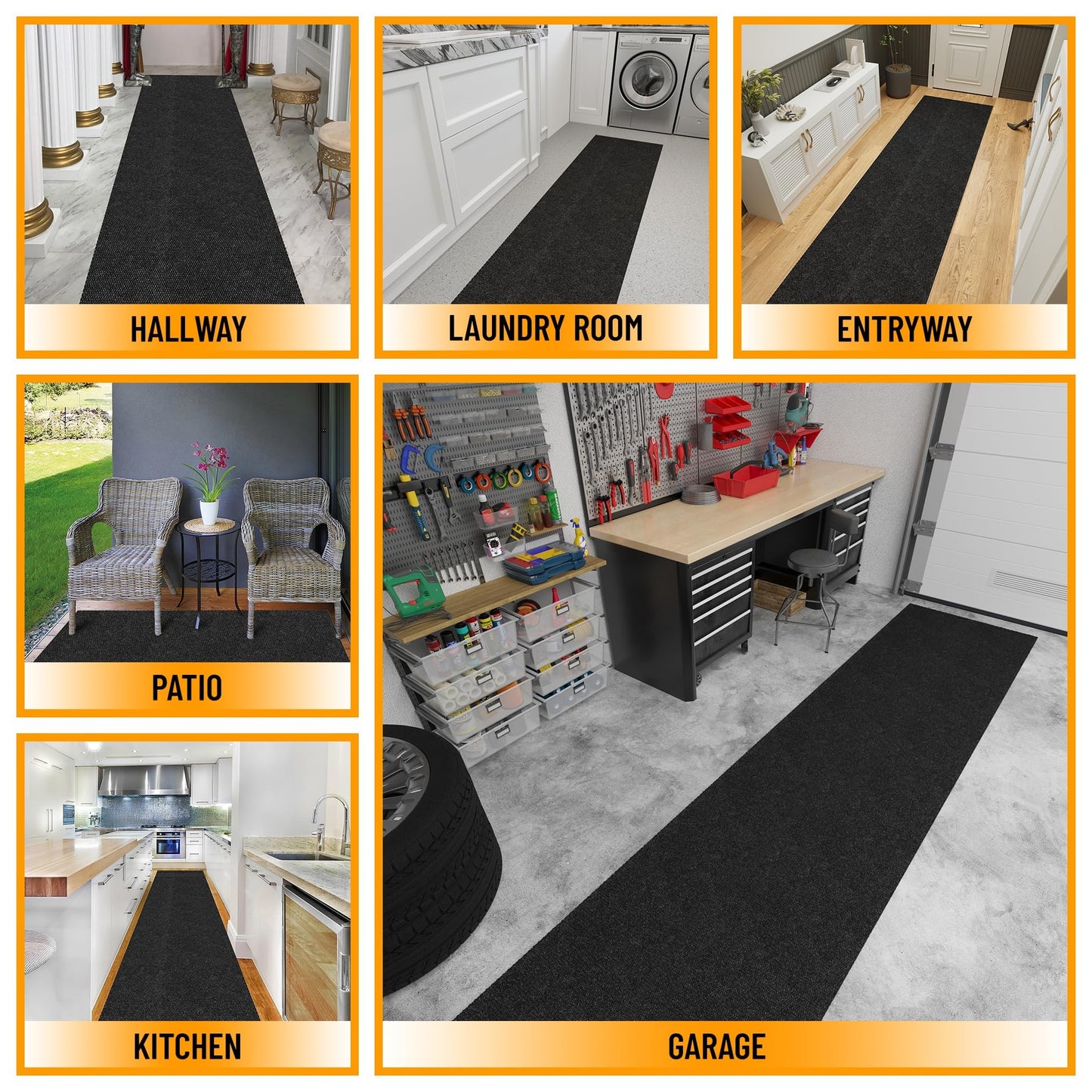 Ottomanson Commercial Scrape Rib Entry Mat – Heavy Duty Ribbed Floor Mat for High Traffic – Non Slip Rubber Back, Waterproof – Indoor Outdoor Use for Offices, Schools, Lobbies, 2'7" x 9', Black