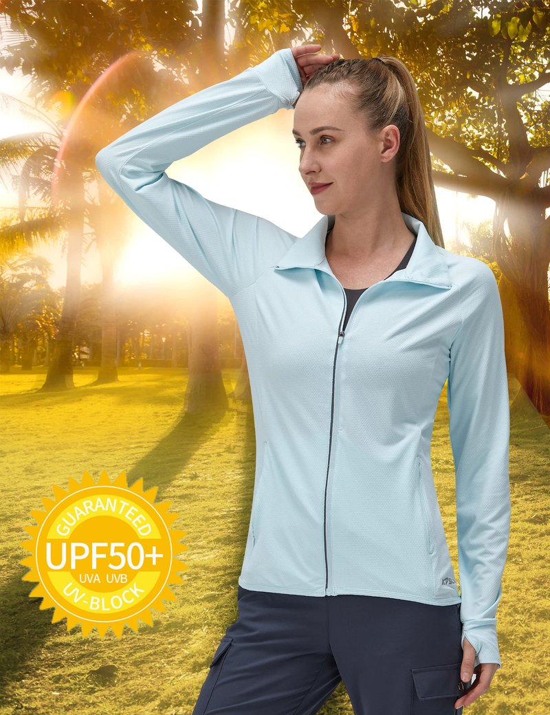 Women's UPF 50+ UV Sun Protection Clothing Long Sleeve Athletic Hiking Shirts Lightweight SPF Zip Up Outdoor Jacket (Blue,S)