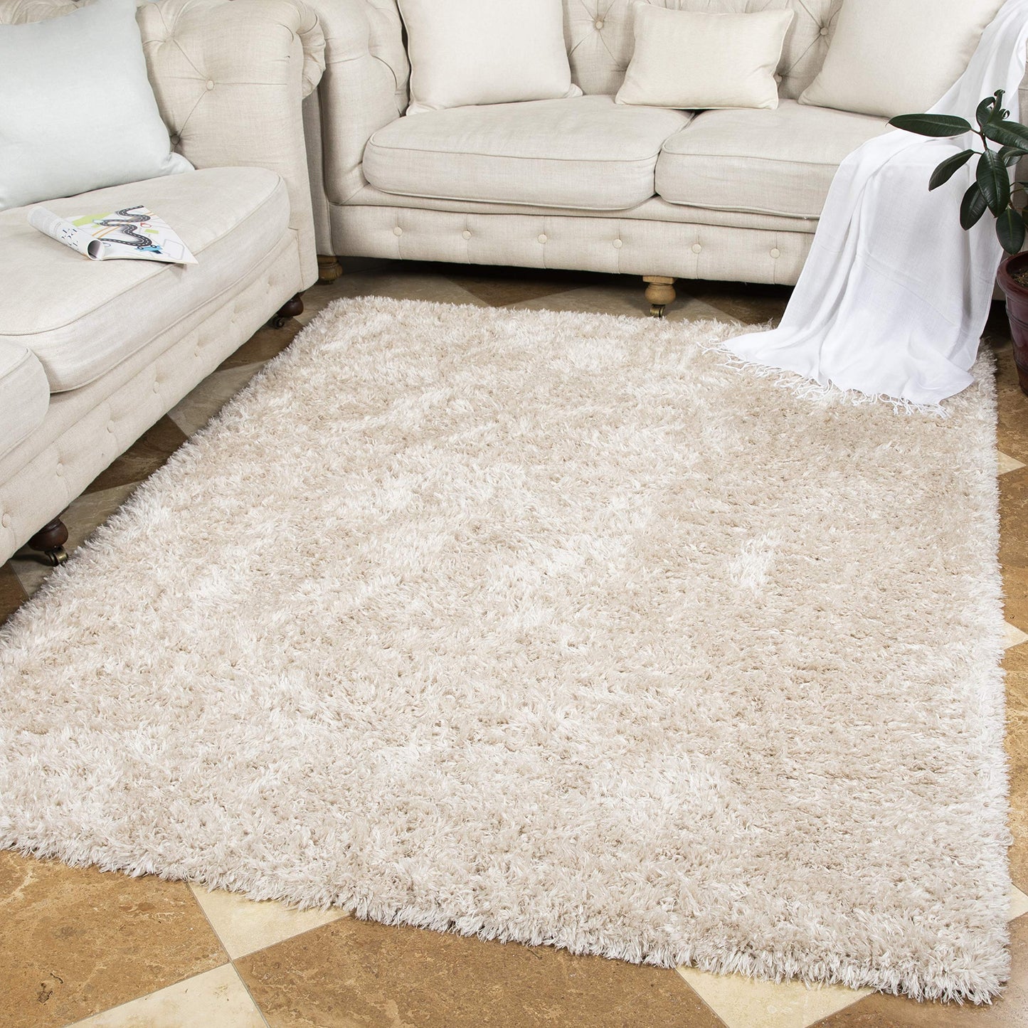 Ottomanson 7'10" x 9'10" Shaggy Area Rug - Plush & Cozy Carpet for Bedroom, Living Room & Nursery - Non Shedding & Durable for High-Traffic Areas, Ivory