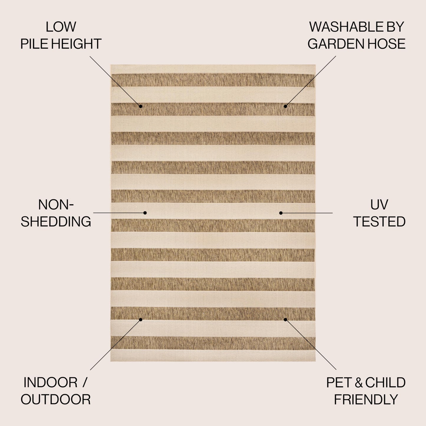 JONATHAN Y Wide Stripe Indoor Outdoor Area Rug 4X6 Beige/Brown, Aveiro for Backyard, Patio, Porch, Easy-Cleaning, High Traffic, Pet-Friendly, Non-Shedding (SMB112A-4)
