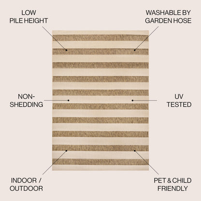 JONATHAN Y Wide Stripe Indoor Outdoor Area Rug 4X6 Beige/Brown, Aveiro for Backyard, Patio, Porch, Easy-Cleaning, High Traffic, Pet-Friendly, Non-Shedding (SMB112A-4)
