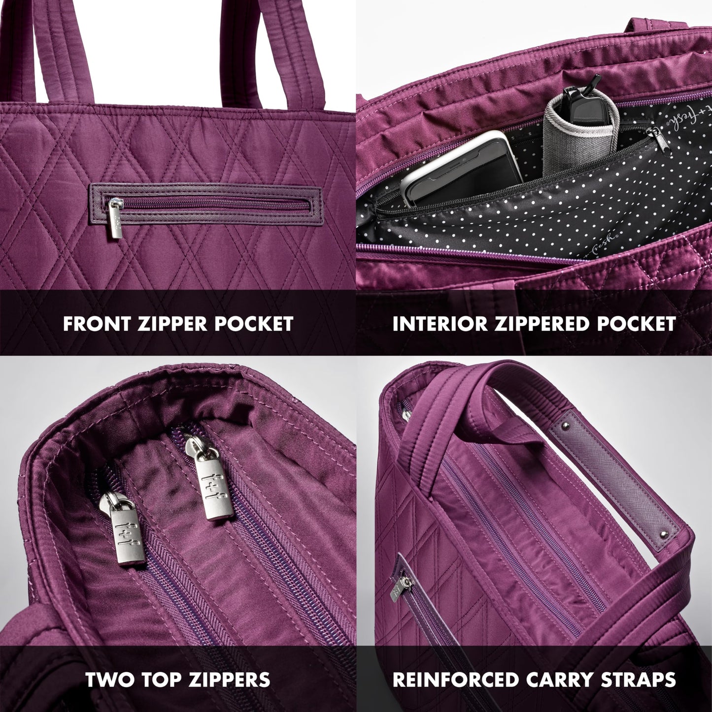 Fit & Fresh Metro 2-in-1 Quilted Tote, Multipurpose Travel and Work Bag with Insulated Cooler Compartment for Women, Laptop-Friendly, Thermal Insulated, Perfect for Office, Nurse, Teacher
