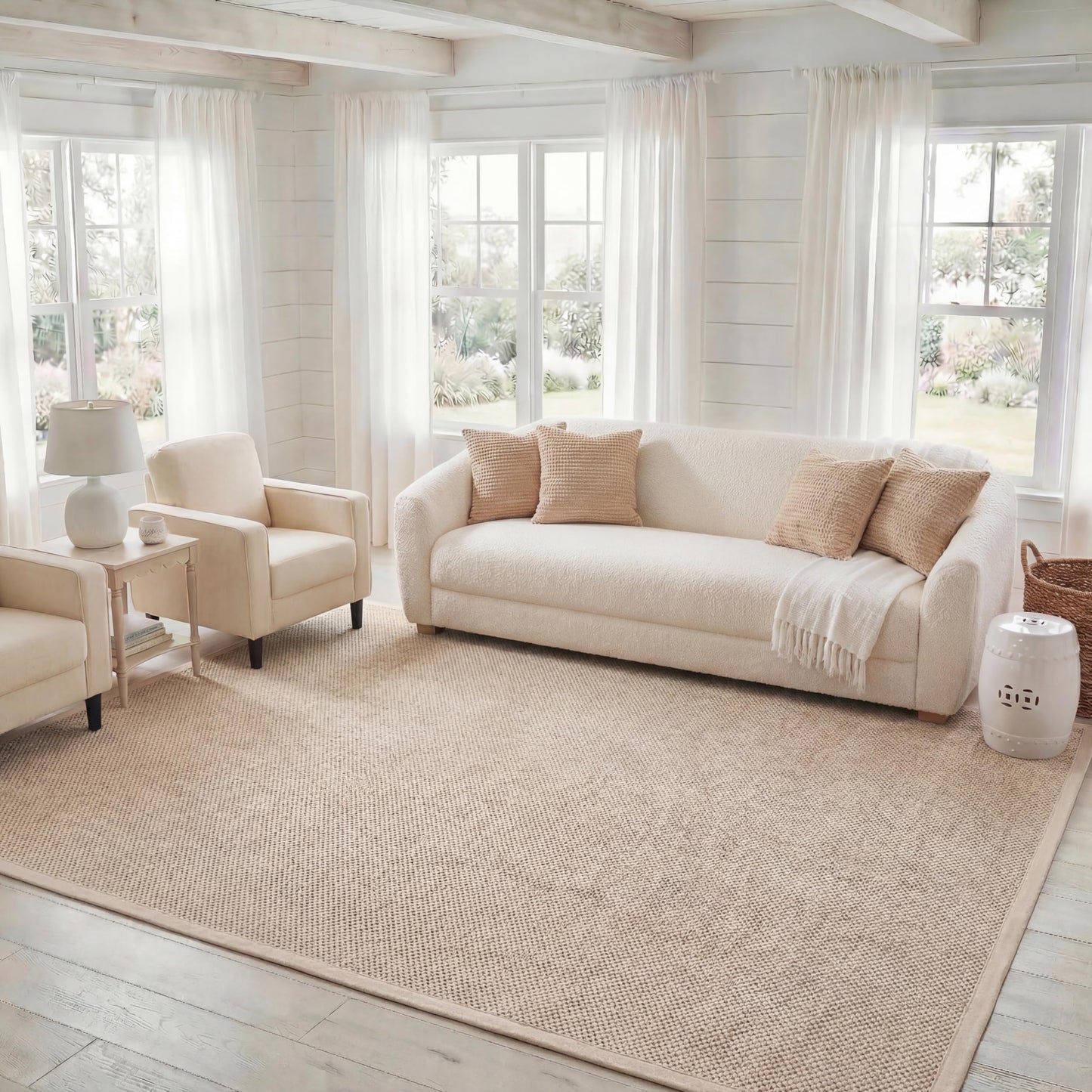 SAFAVIEH Area Rug 12' Square - Natural Fiber Collection - Marble & Beige, Sisal, Woven Design with Border (NF143C)