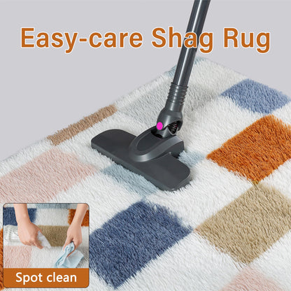 PureCozy Checkered Rug 8x10 for Living Room, Modern Rainbow Shag Rug Washable Non-Slip Large Area Rug Super Soft Indoor Fuzzy Carpet Fluffy Rugs for Bedroom Home Aesthetic Decor