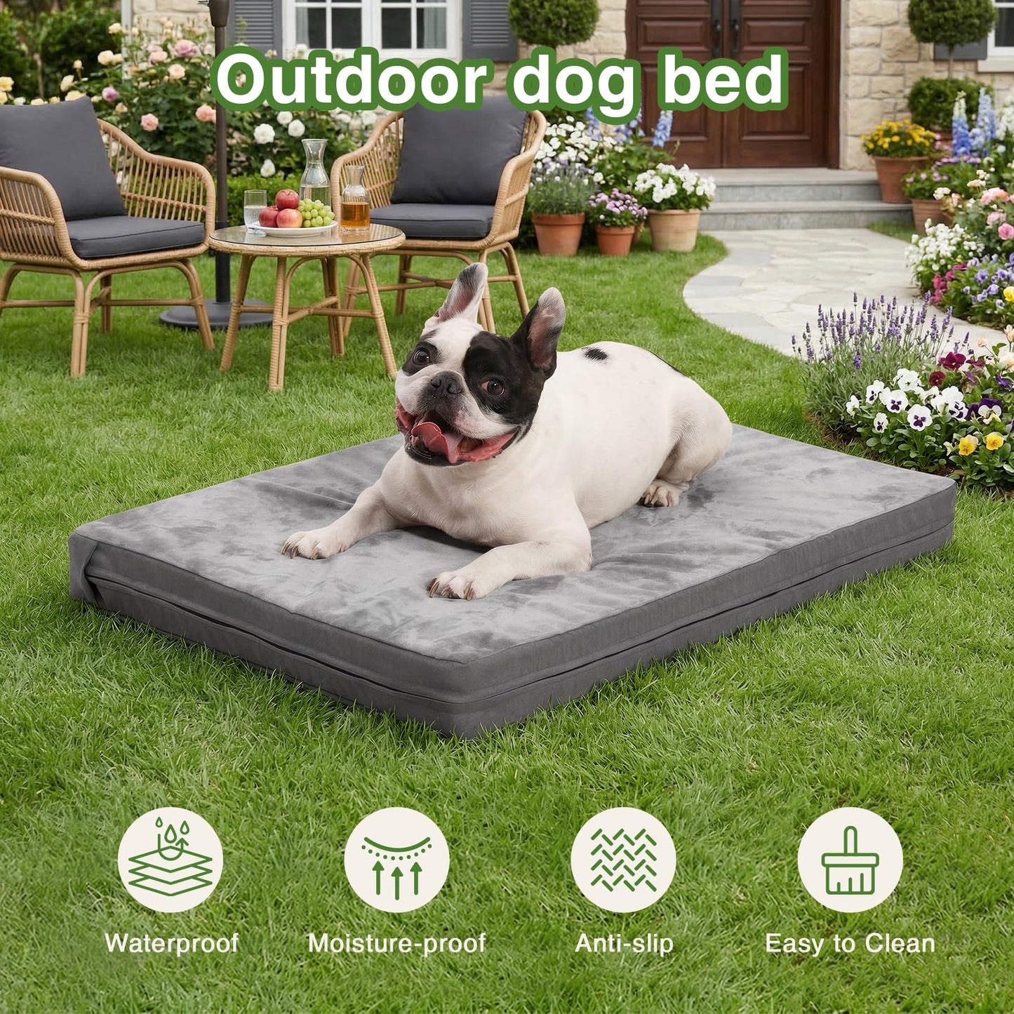 Waterproof Small Dog Bed Crate Pad 24 inch, Outdoor Washable Puppy Bed Orthopedic with Removable Cover Reversible, Foam Cat Bed Kennel Pad 23" x17, Durable Anti-Slip Bottom, Gray