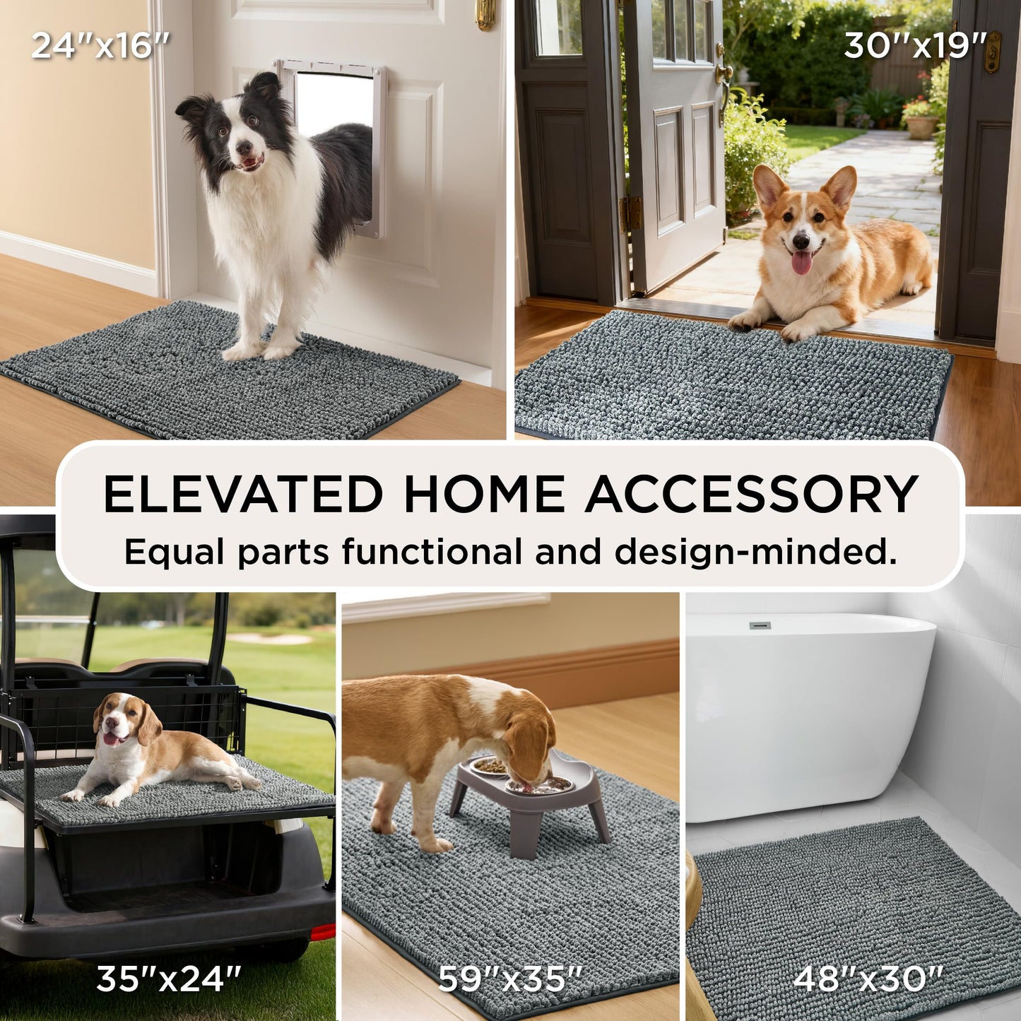 Bedsure Dog Door Mat for Muddy Paws, High-Low Absorbent Chenille Indoor Entrance Mud Dirt Trapper Soak-Stopper, Machine Washable Non-Slip Entryway Rug for Pets, 35"x24" Grey