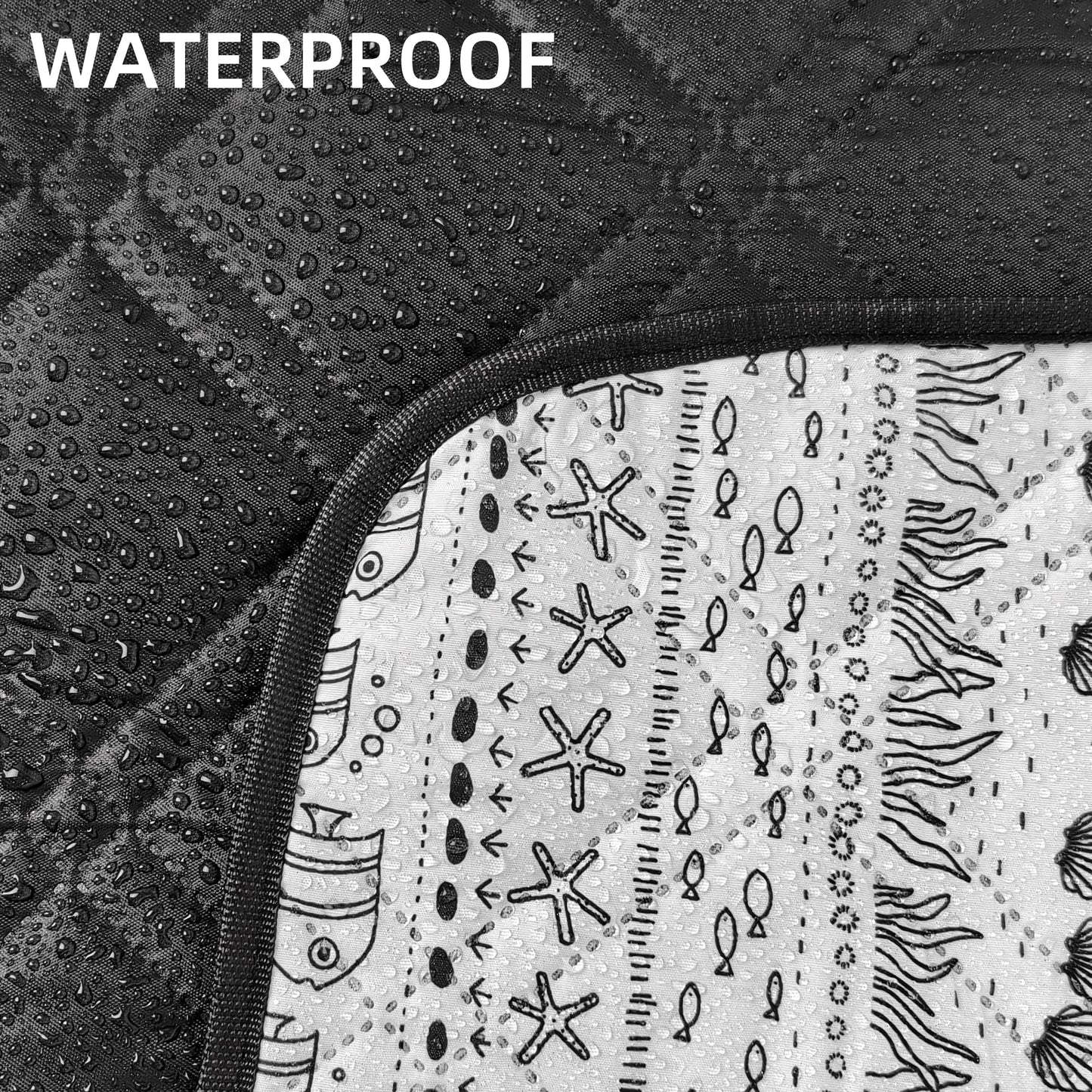 PICYALO 80x80” Double Thickened Picnic Blankets(150g High Density Cotton Stuffed) White Fish Pattern Outdoor Picnic Mat Portable Picnic Blanket Foldable with Leather Carry Strap Beach Blanket