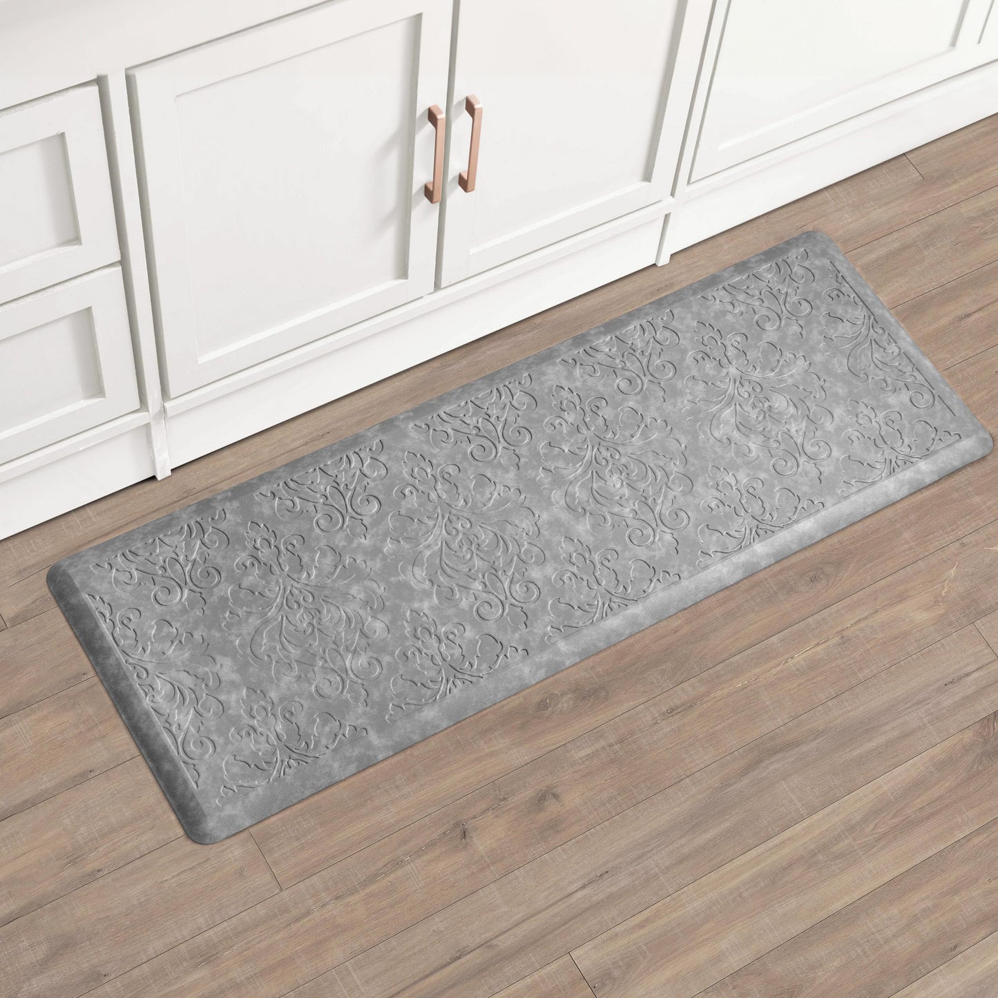 Chef Gear - Anti-Fatigue Gelness Kitchen Mat - Marni Design - Cushioned Comfort Chef Mat - Faux Leather - Cooking & Standing Relief -Skid-Resistant - Measures 17.5"x48" - Grey